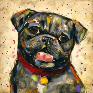 Party Pugs 2, 21×21 canvas