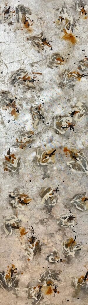 "Silver Cotton Flower" 66 x 20 Canvas