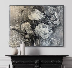 "Black and White Study of Roses" 30 x 40 Canvas