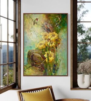"Rudy Throated Hummingbird Treasure" 30 x 40 Canvas